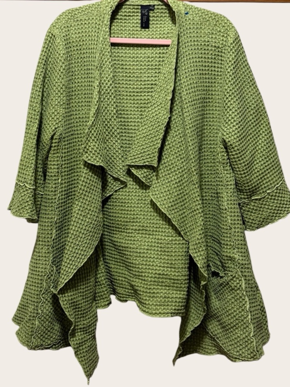 Focus Casual Life Green Waterfall Cardigan Women’s M 100% Cotton Open Front